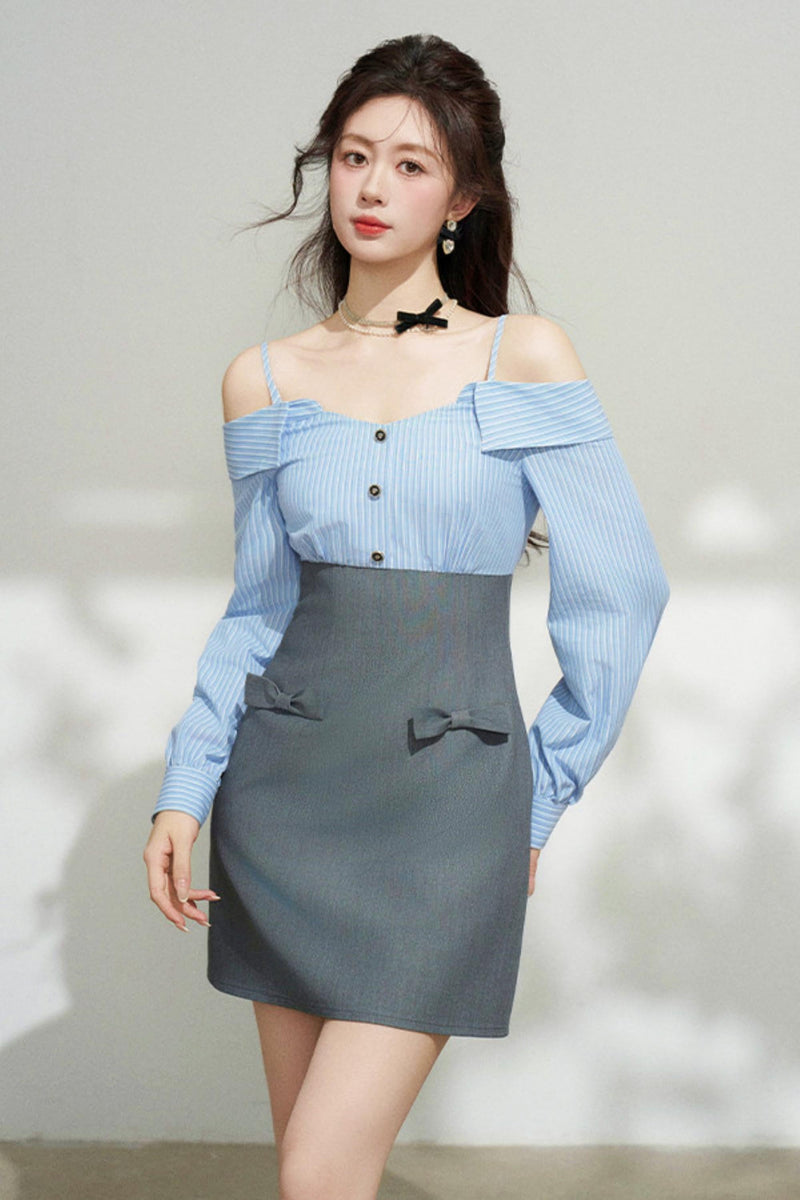 French Striped Blue Dress