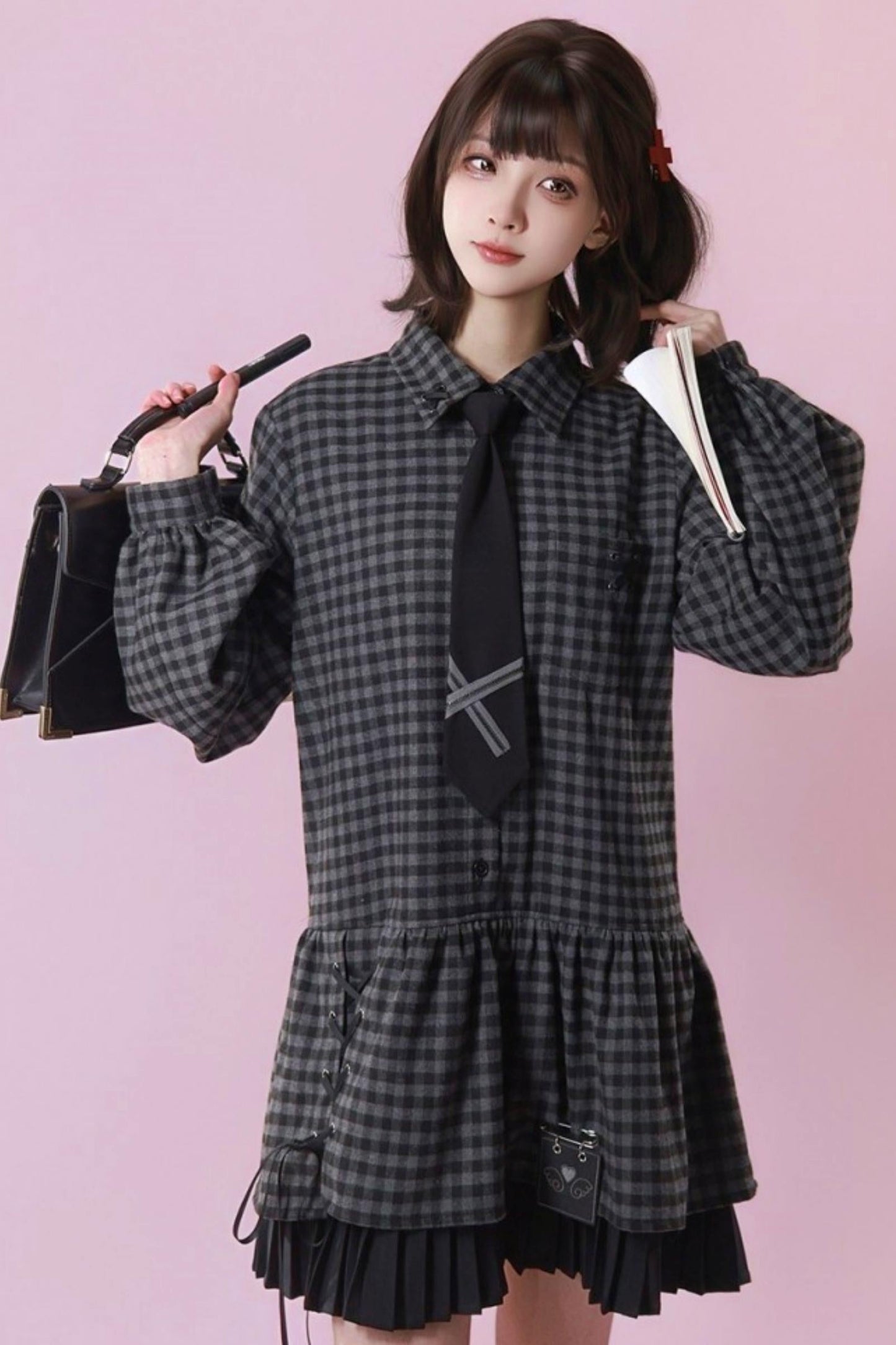 Dark Retro Sweet Plaid Dress
