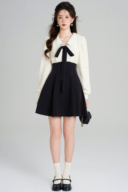 French Plush Patchwork Dress