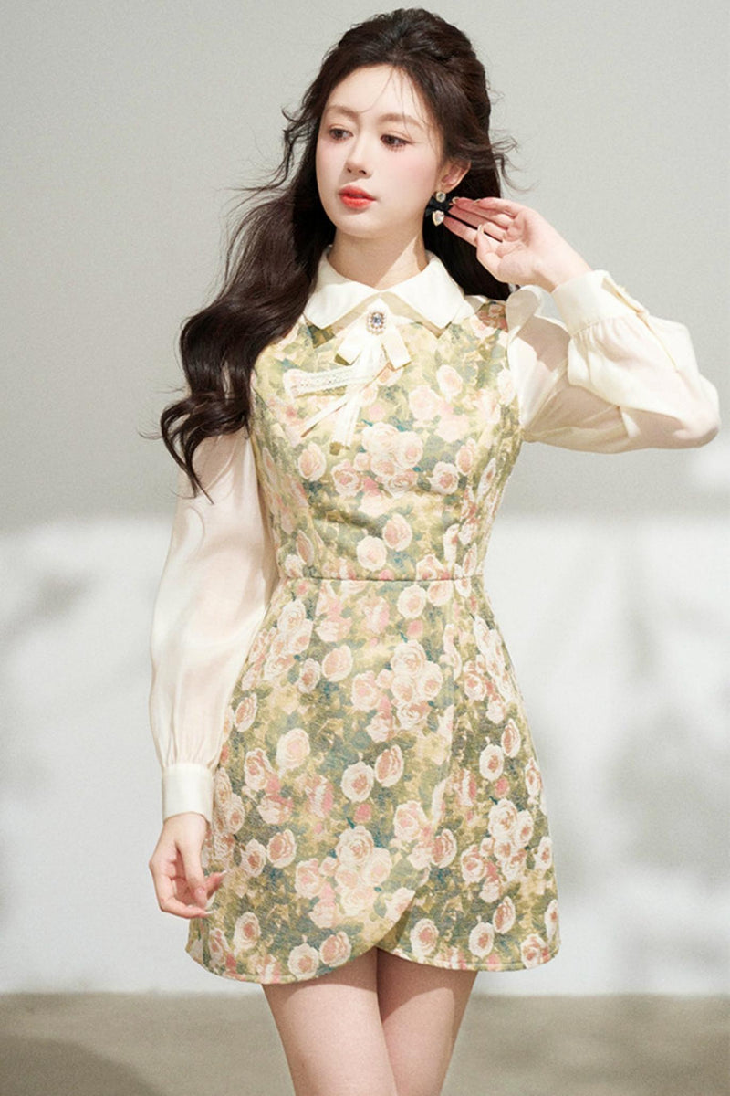 Retro Flower Patchwork Jacquard Dress