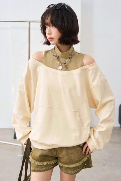Patchwork Color Block Off Shoulder Top