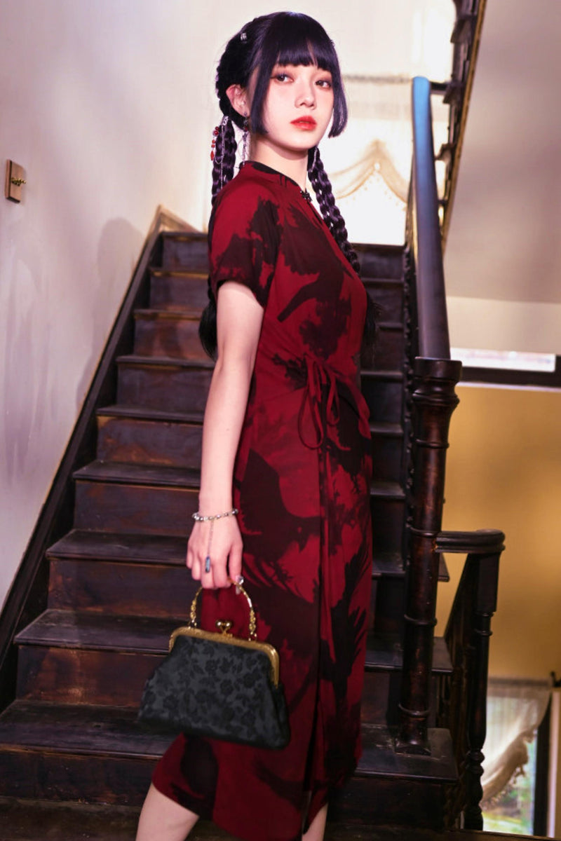 Red and Black Cheongsam Dress