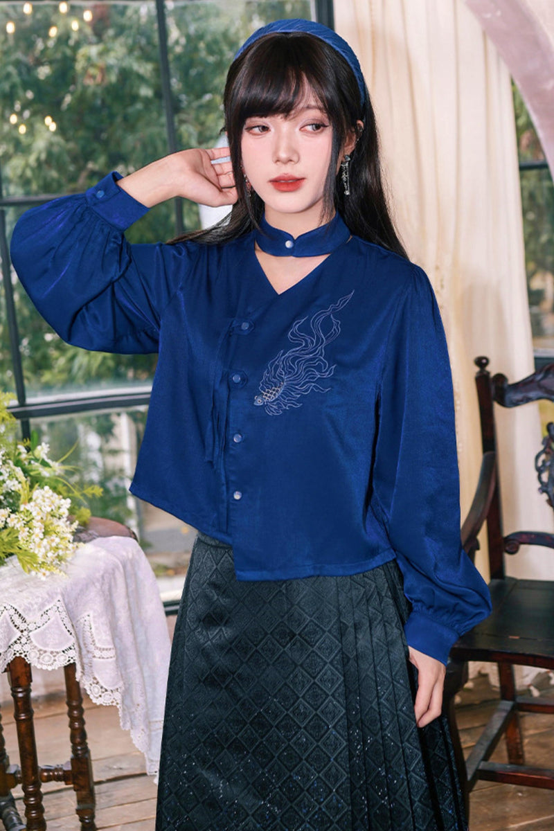 Embroidered Lantern Sleeve Blouse