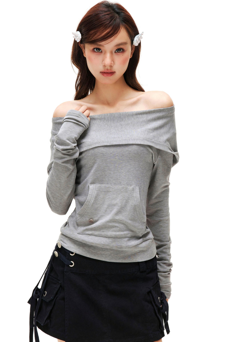 Off-shoulder Slimming Hoodie Top
