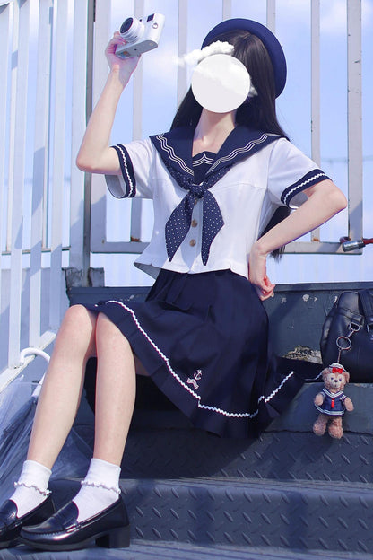 Summer Sea Sailor Top + Skirt + Ribbon Accessory