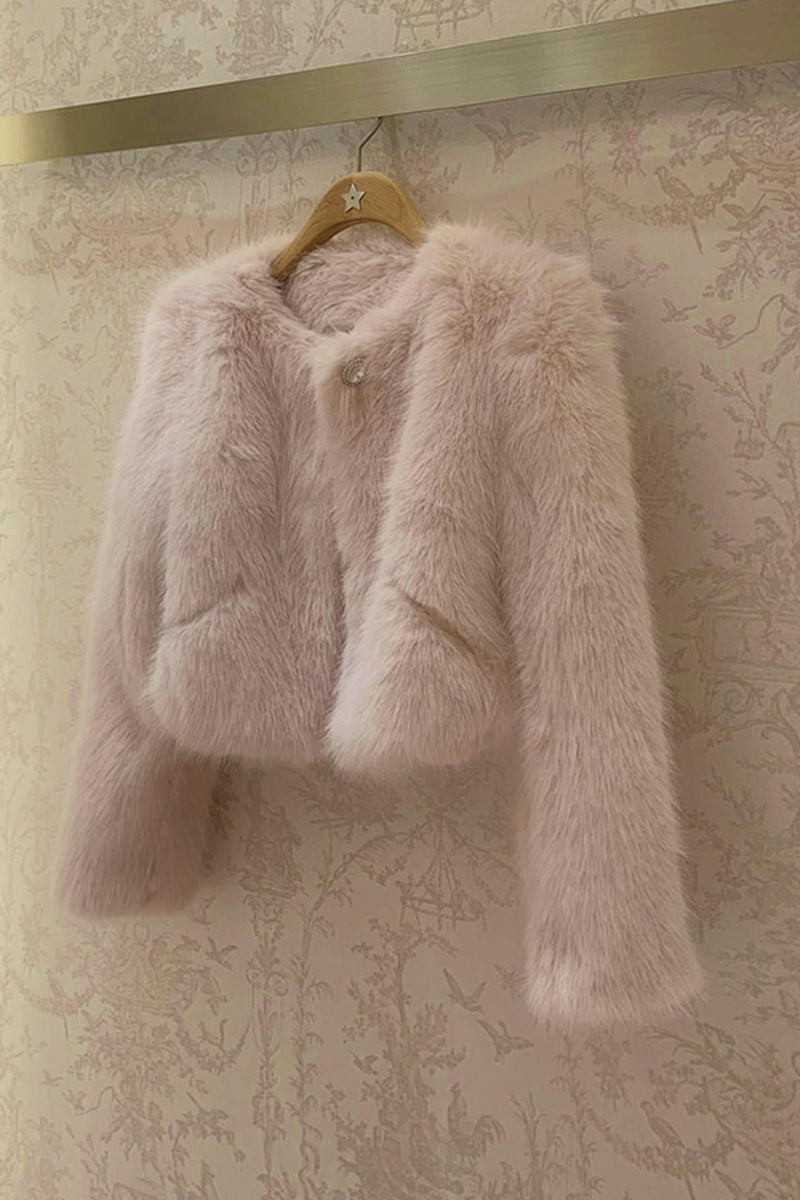 Lace Waist Slim Fit Dress + Fur Coat