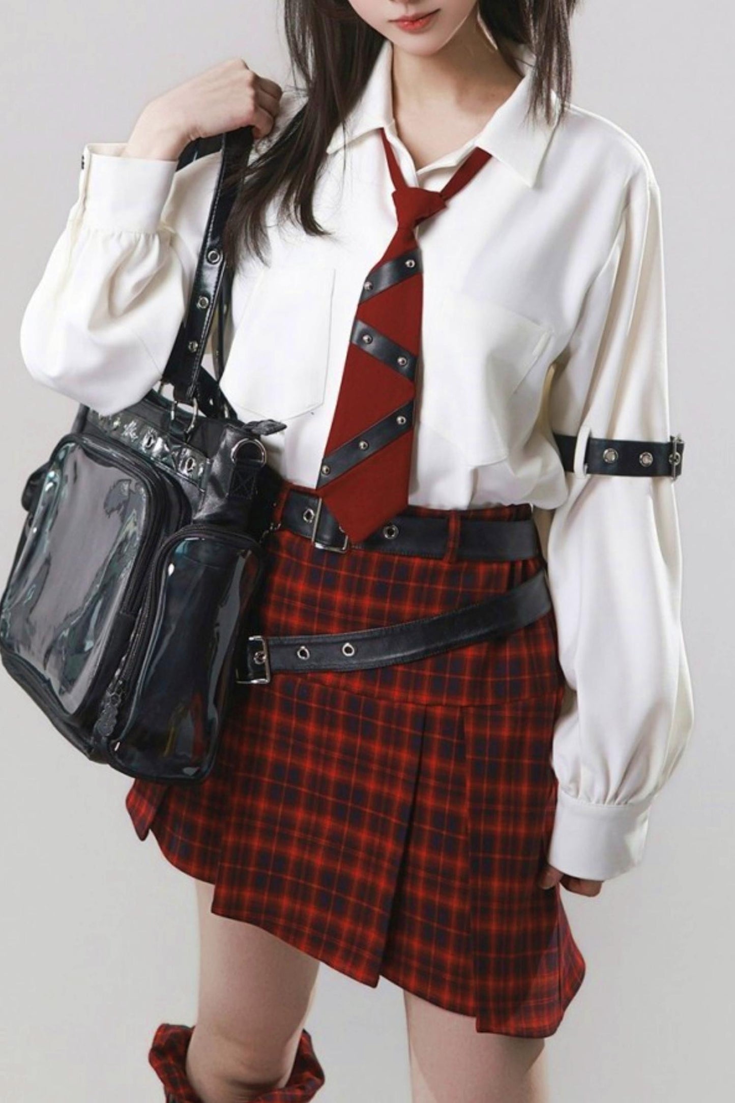 Diagonal Plaid Pleated Skirt + Leg Warmers