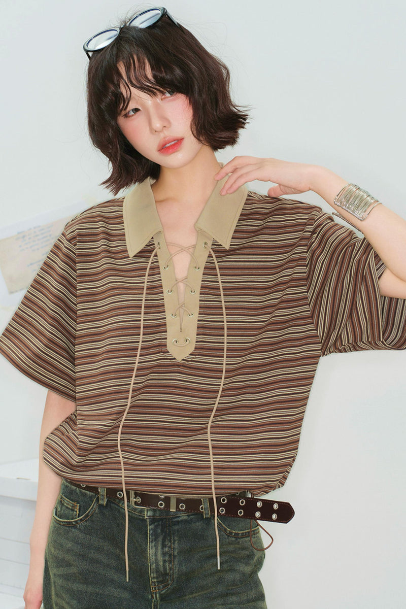 Striped Crop Polo Top