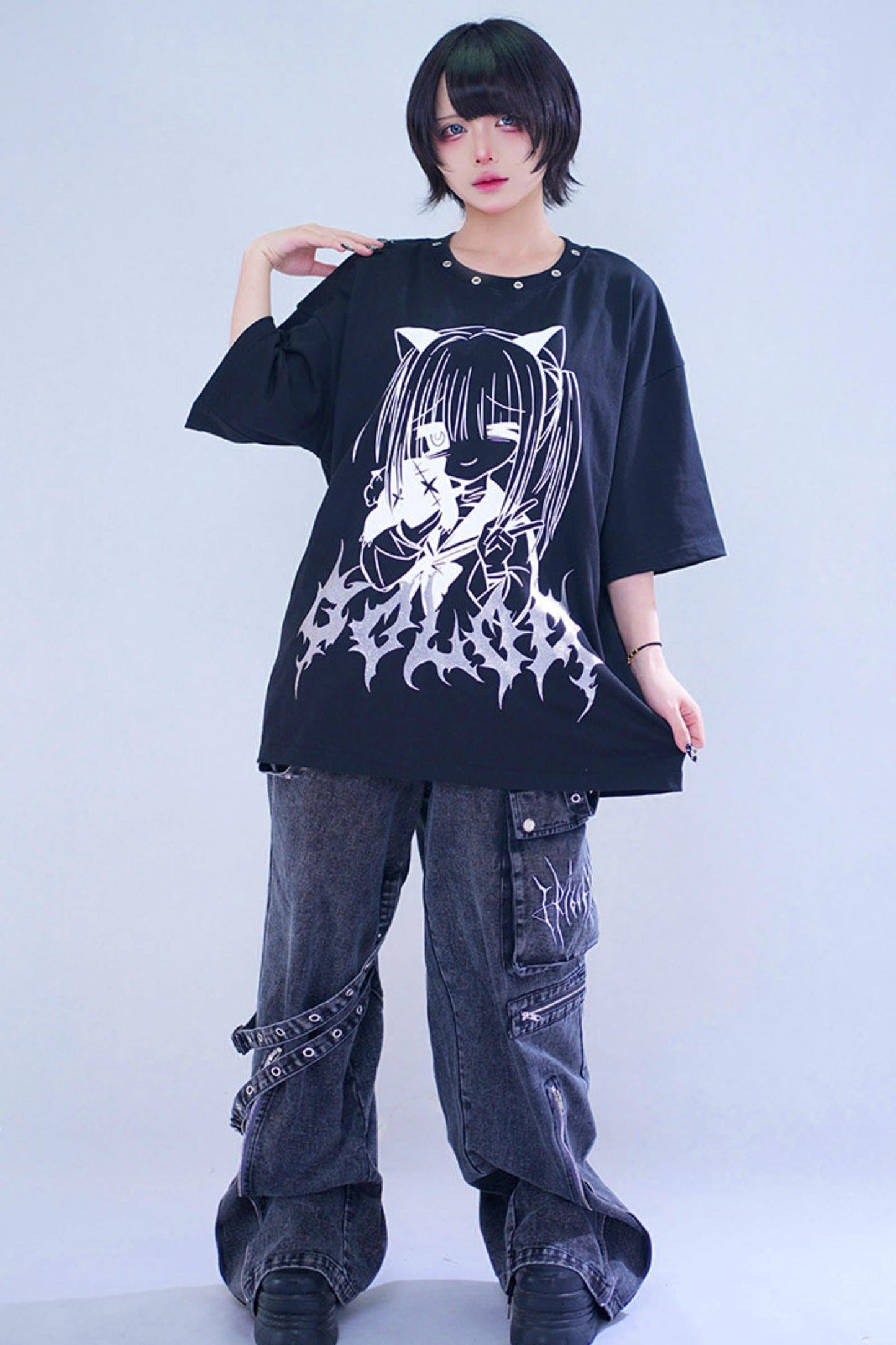 Cat Glitter Print T-shirt