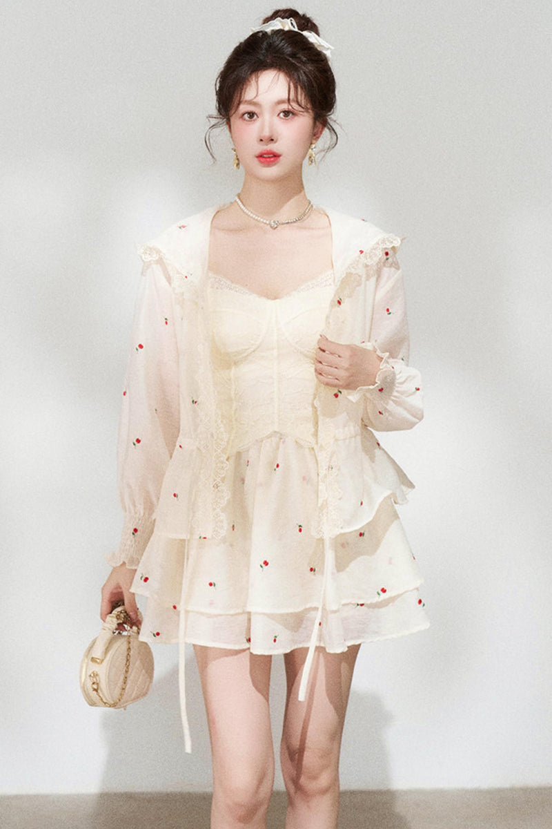 Lace Hooded Jacket + Top + Skirt