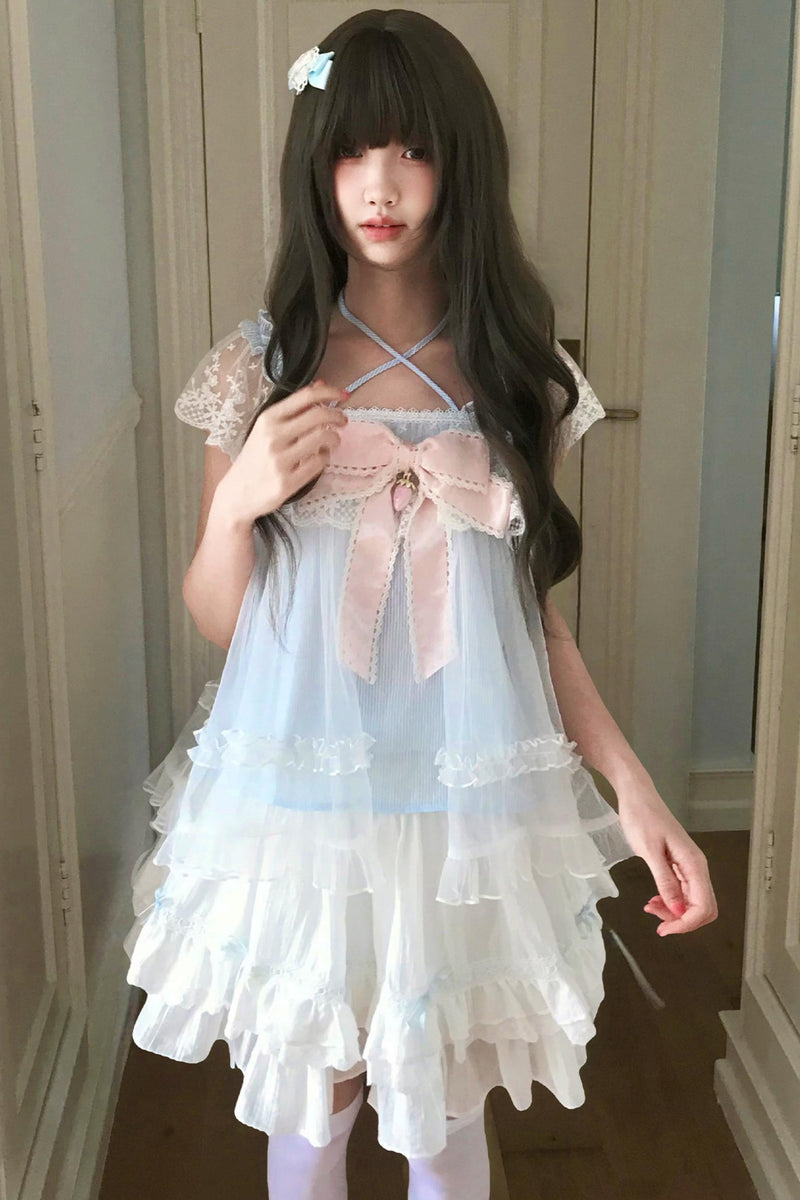 Baby Blue Lace Cami Top + Skirt
