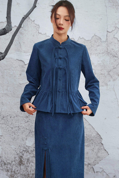 Chinese-style Flare Top + Slit Skirt