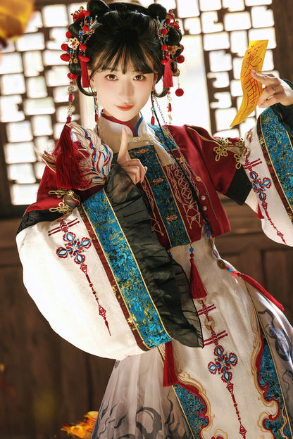 Cyber Chinese Fantasy Lolita Dress + Top + Outerwear + Skirt + Leg Warmers