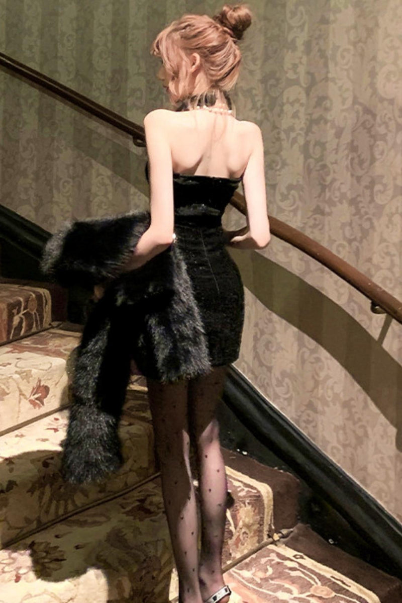 French Style Tight Dress + Fur Coat