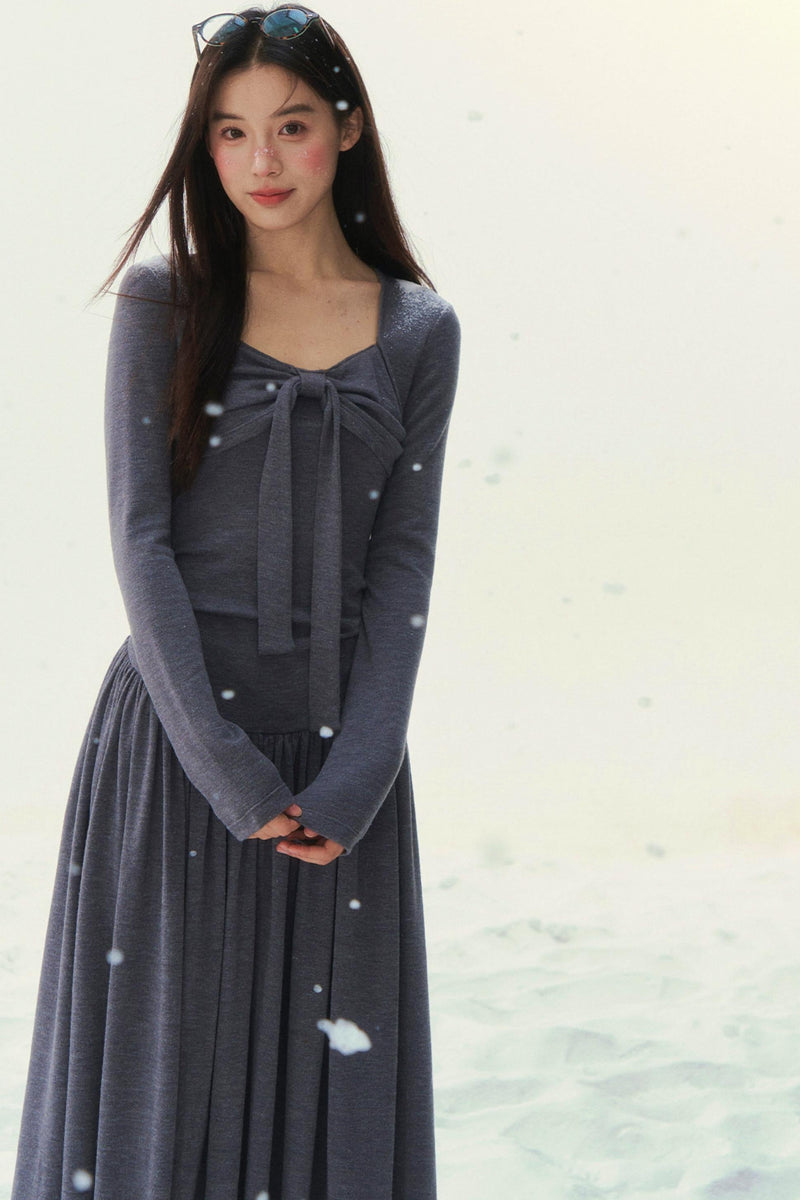 Gray Knit Waist Shape French Dress
