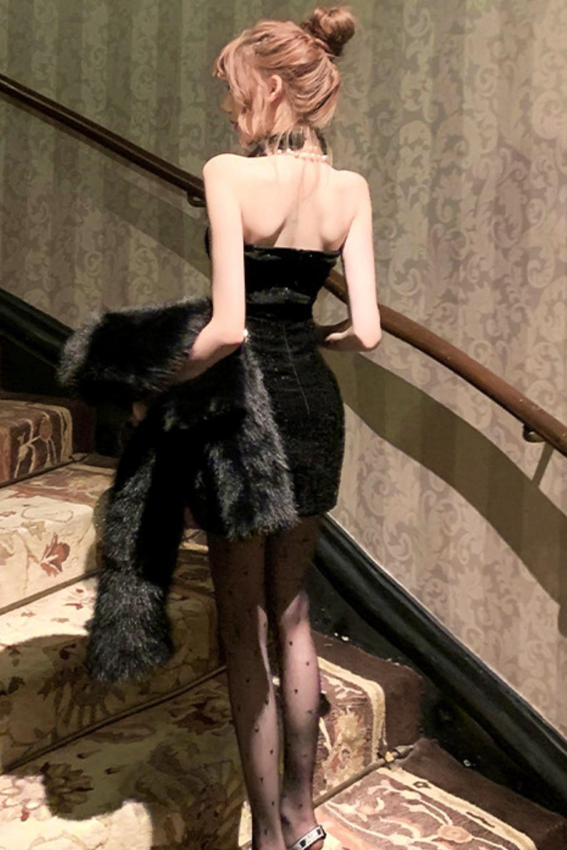 French Style Tight Dress + Fur Coat