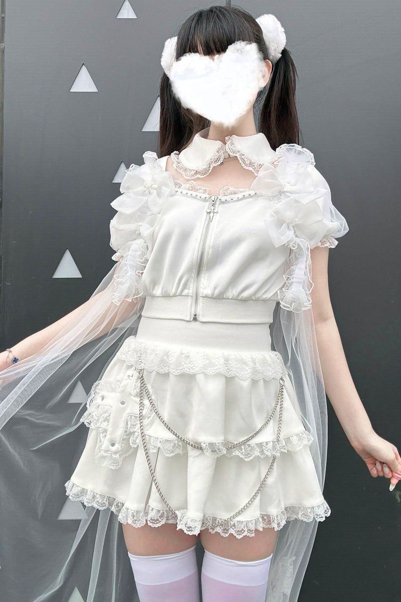 Gothic Dark Kawaii Cross Setup + Lace Vest