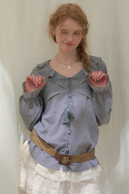 Ruffled V-neck Blouse