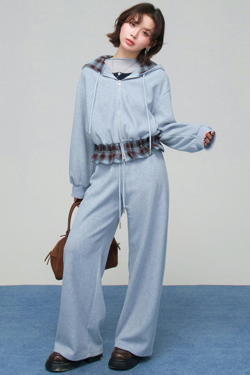 Check Hooded Hoodie + Loose Pants