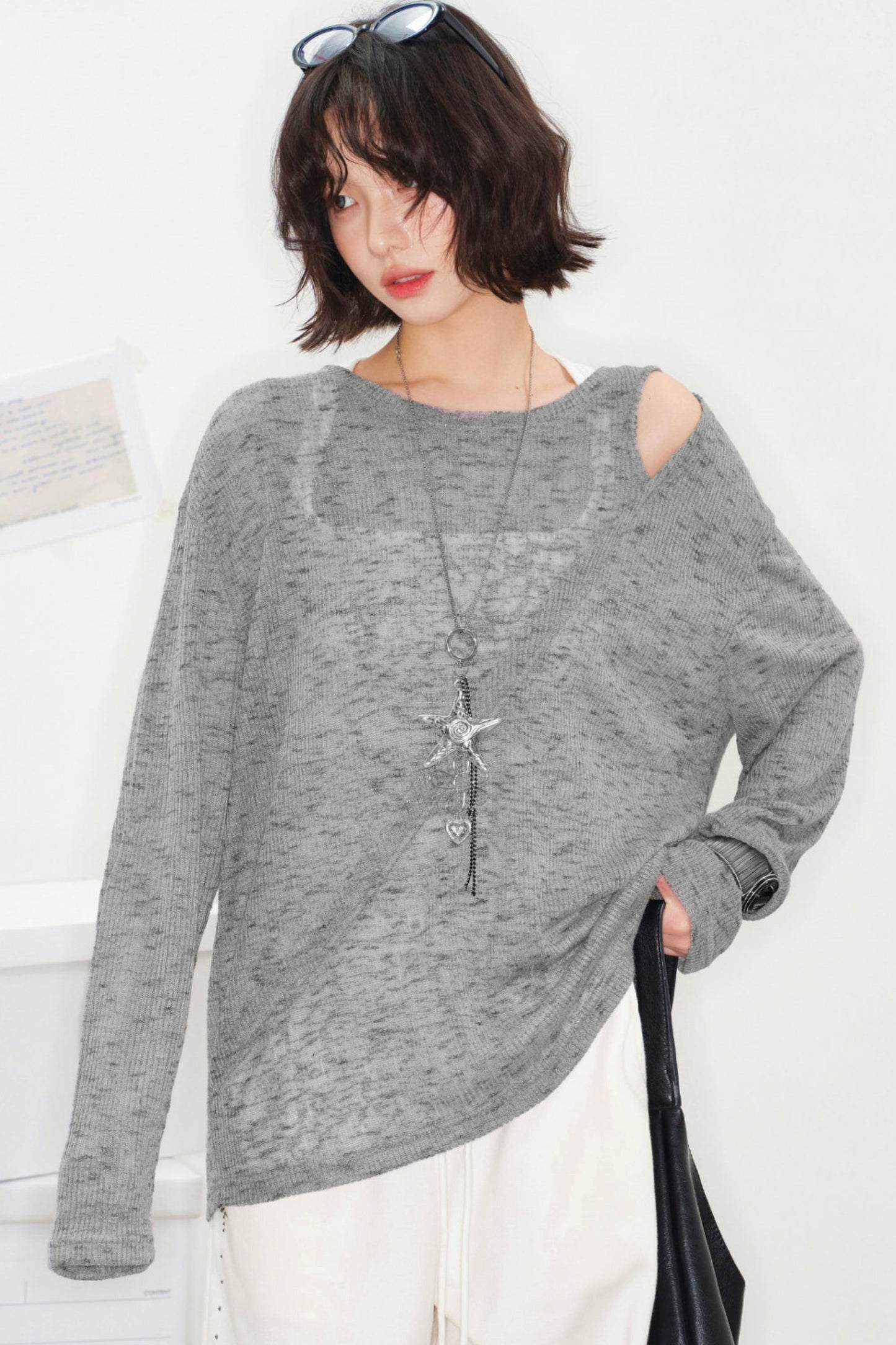 Mode Sheer Loose Off-shoulder Top