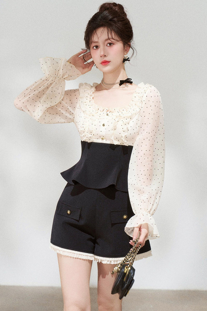Chiffon Polka Dot Blouse + Shorts