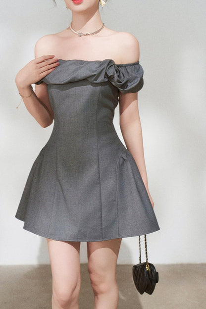 French Gray Off-shoulder Dress