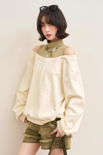 Patchwork Color Block Off Shoulder Top