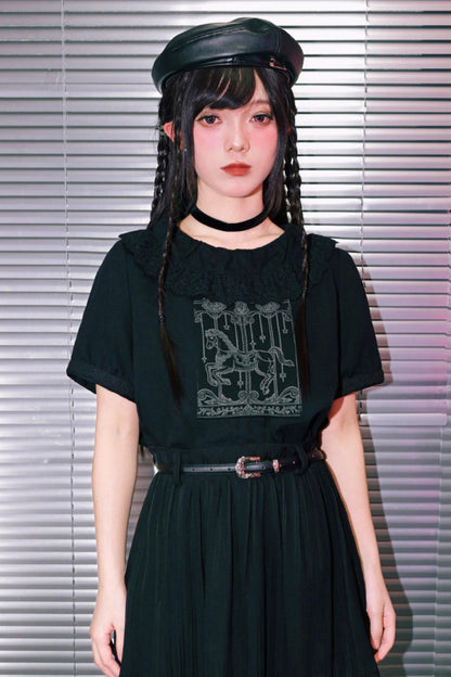 Dark Print Doll Collar Top