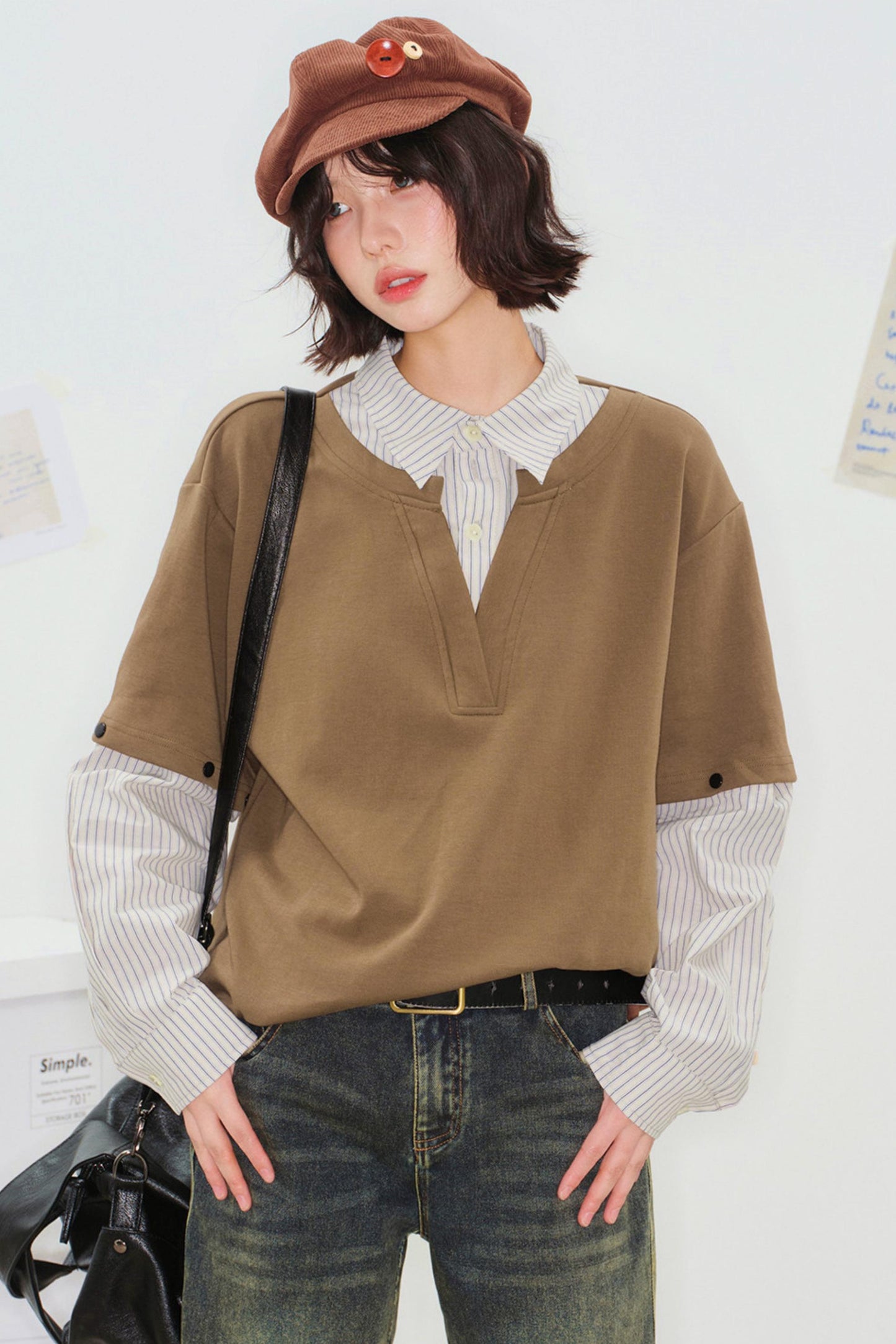 Color Block Detachable Sleeve Top