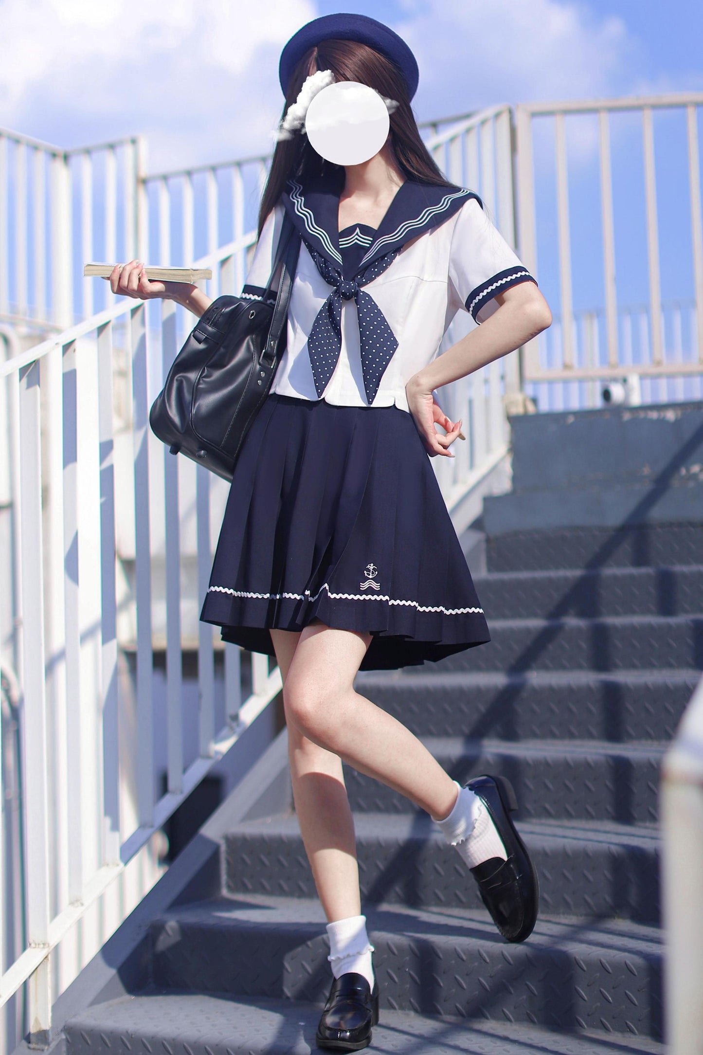 Summer Sea Sailor Top + Skirt + Ribbon Accessory