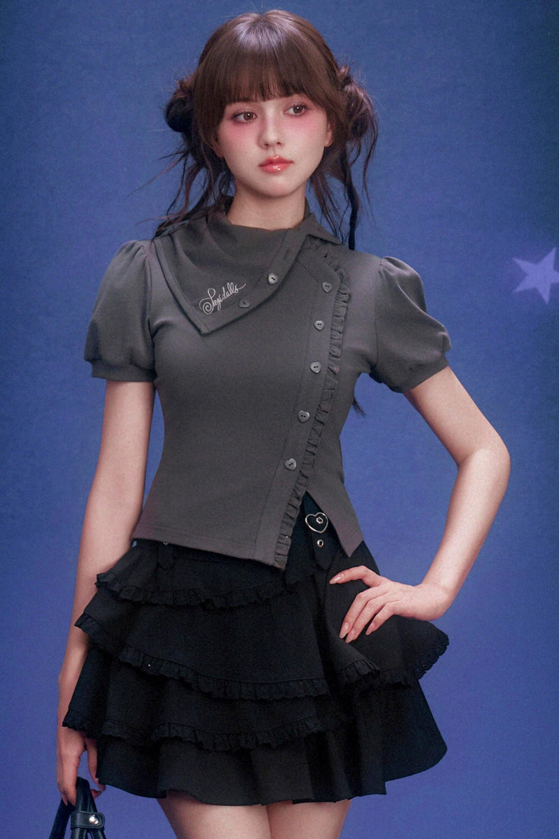 Dark Puff Sleeve Top