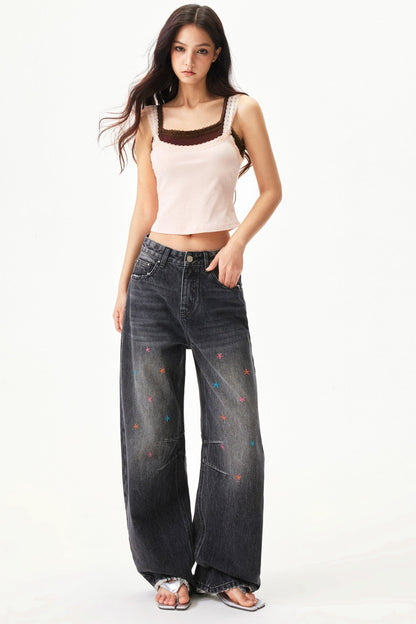 Star Print Lace Trim Tank Top