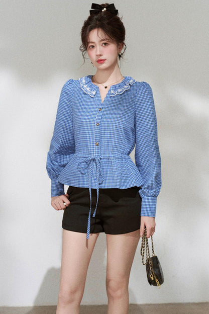 Plaid Doll Collar Blouse