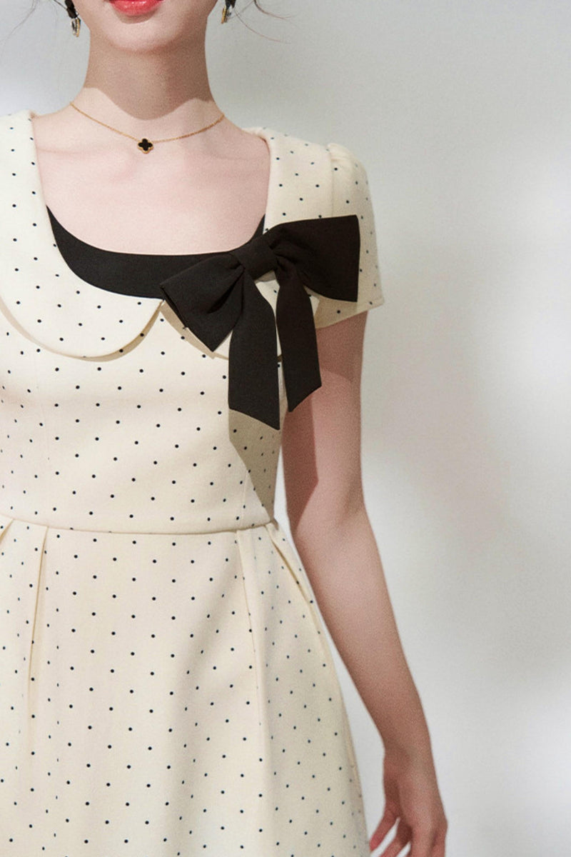 French Girly Ribbon Polka Dot Dress