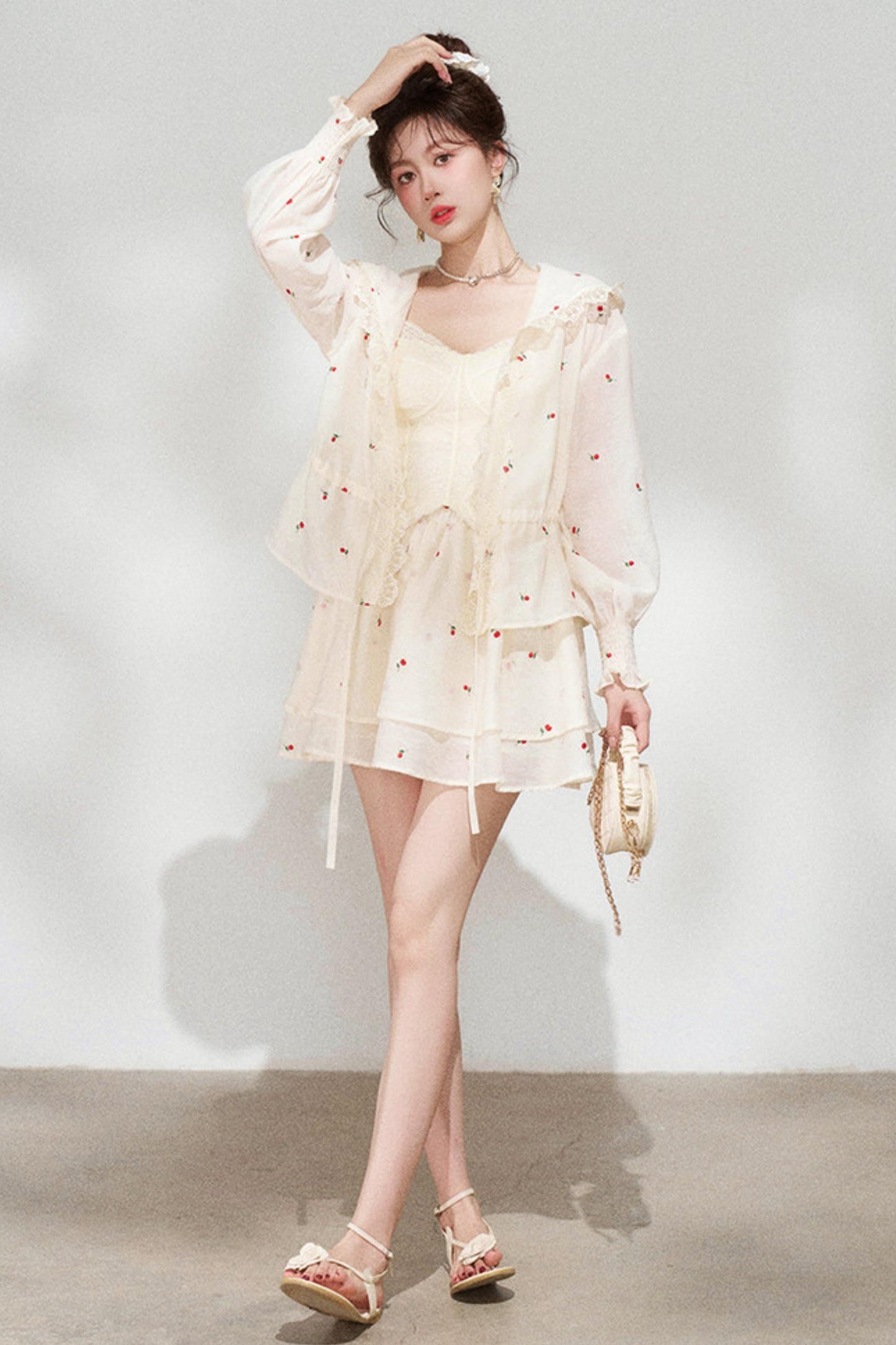 Lace Hooded Jacket + Top + Skirt