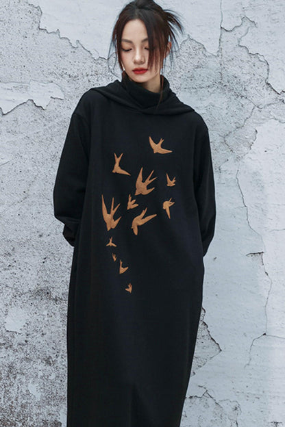 Chinese-style Fleece Lined Hooded Dress