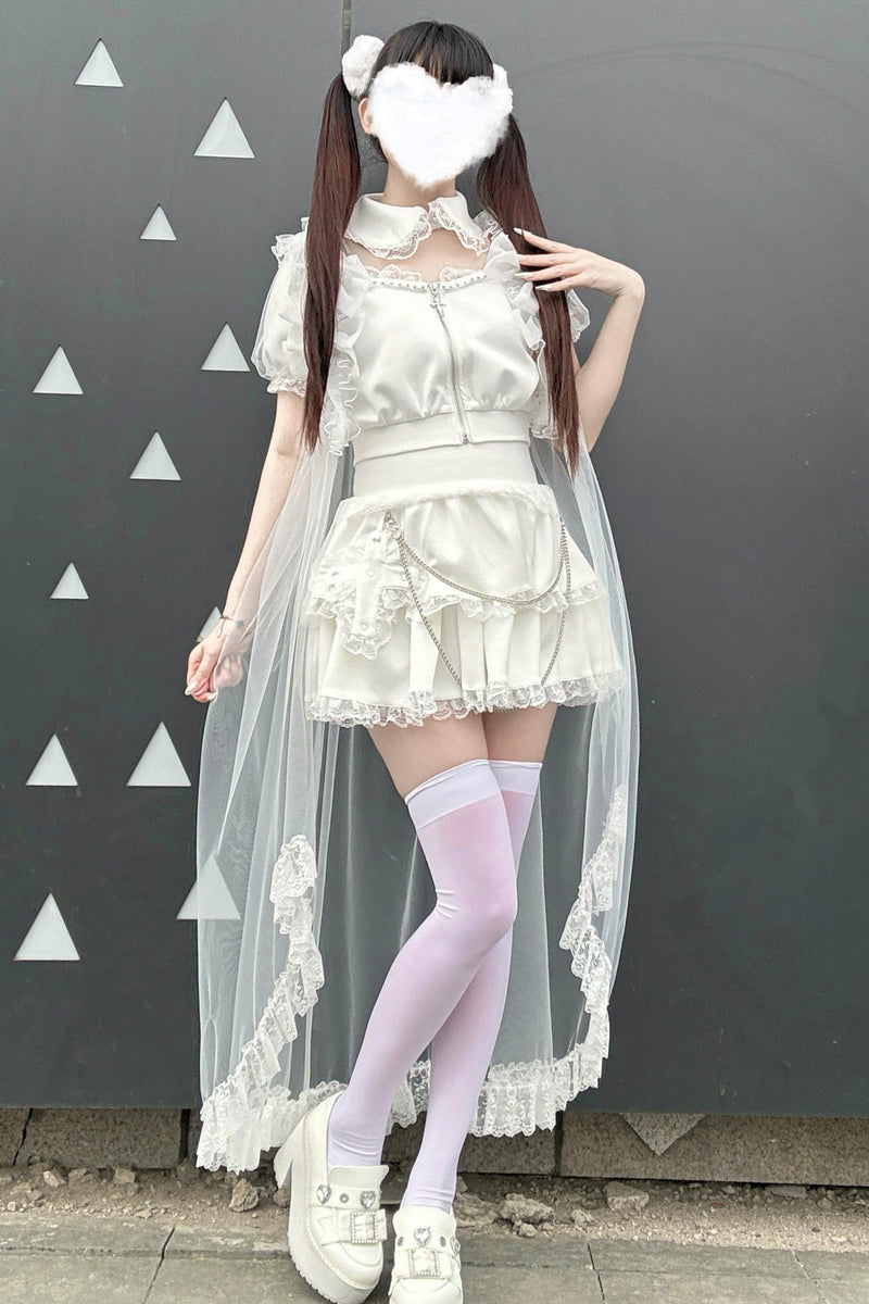 Gothic Dark Kawaii Cross Setup + Lace Vest