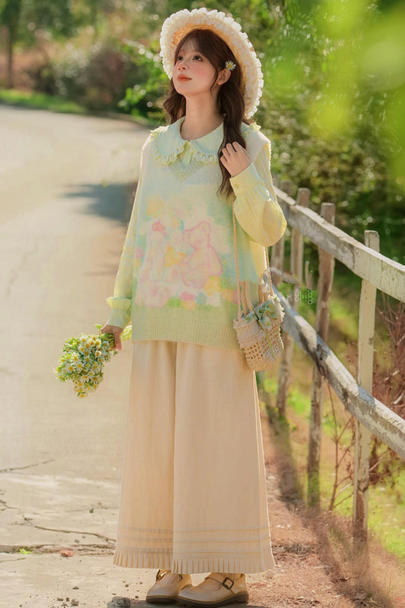 Gradient Bear Knit Vest + Shirt
