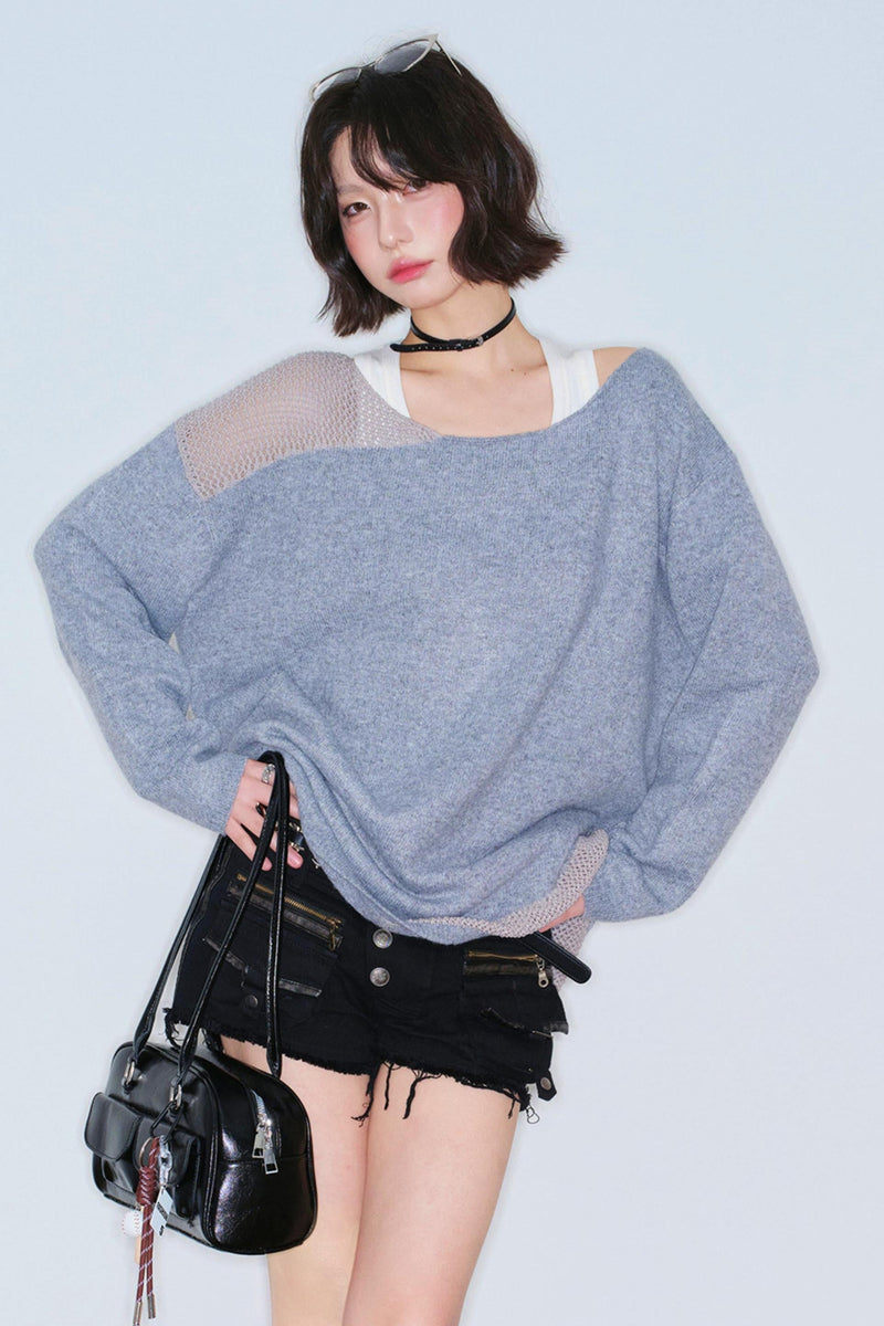 Hollow Out Off Shoulder Loose Top