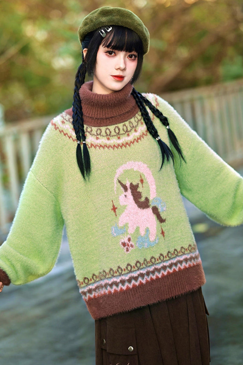 Four Pop Faux Fur Jacquard Sweater