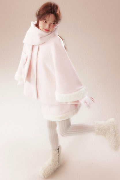 Sweet Coat + High Waist Skirt + Knit Scarf