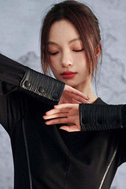 Knitted Leather Patchwork Dress