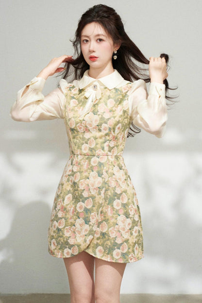 Retro Flower Patchwork Jacquard Dress