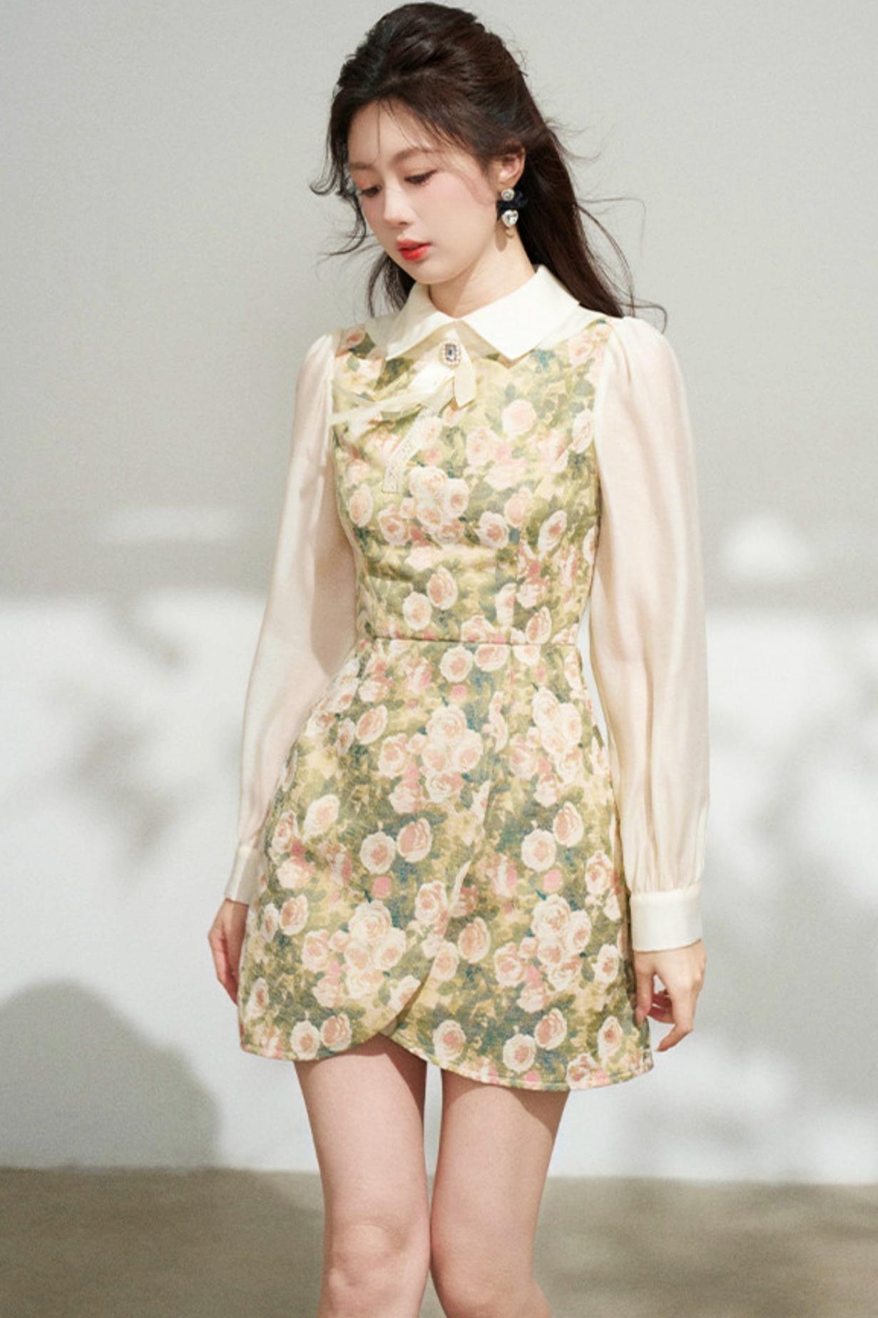 Retro Flower Patchwork Jacquard Dress