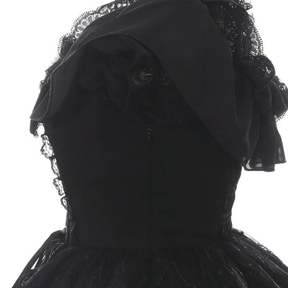 Off-shoulder Dark Kawaii Lace Dress + Neck Ring