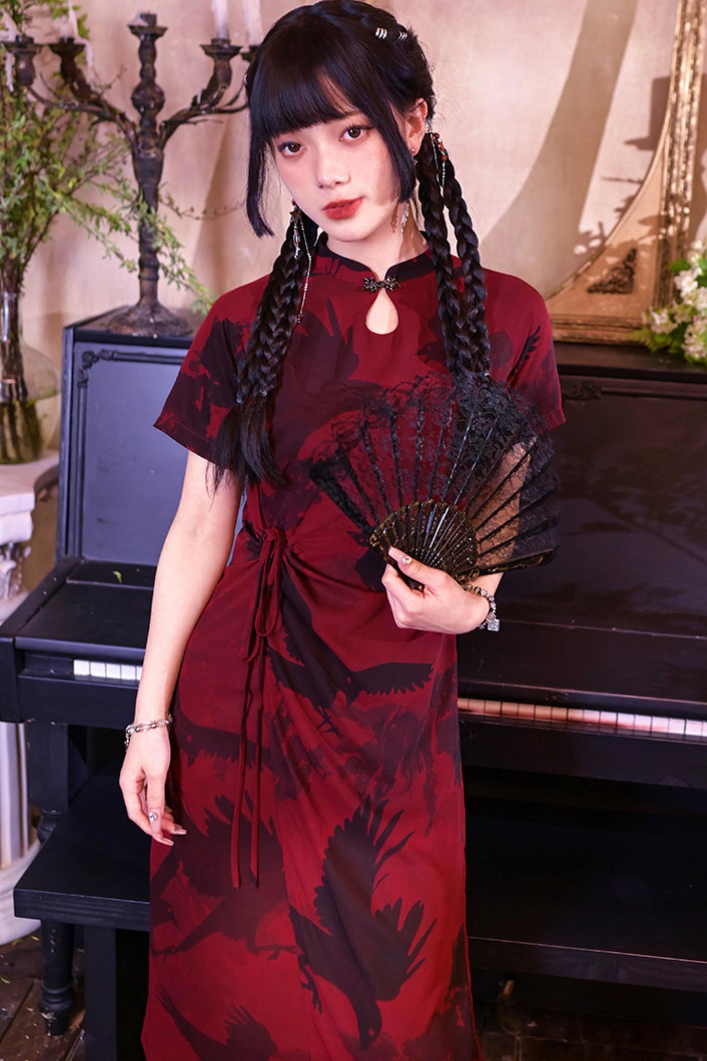 Red and Black Cheongsam Dress