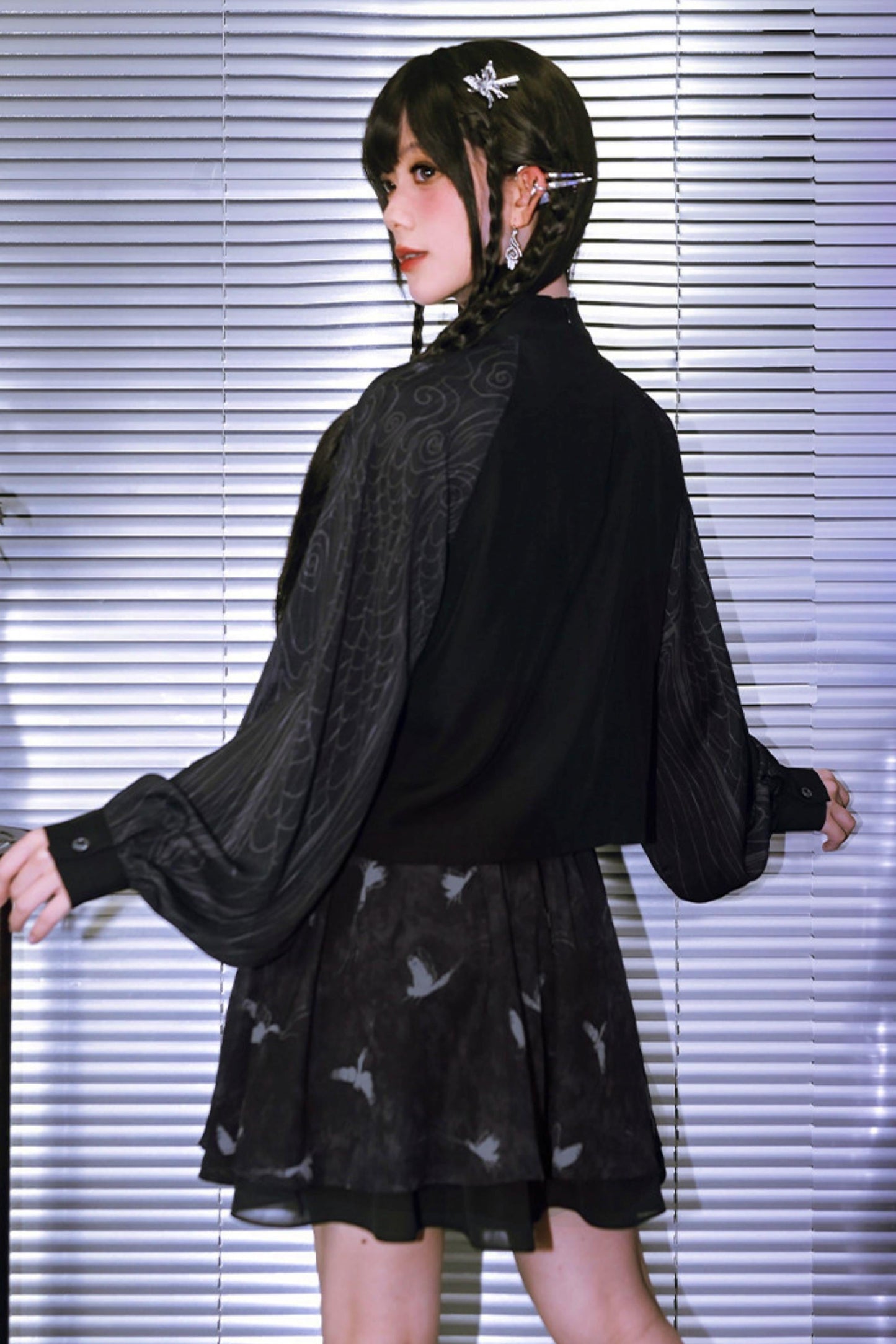 Embroidered Lantern Sleeve Top and Skirt + Top