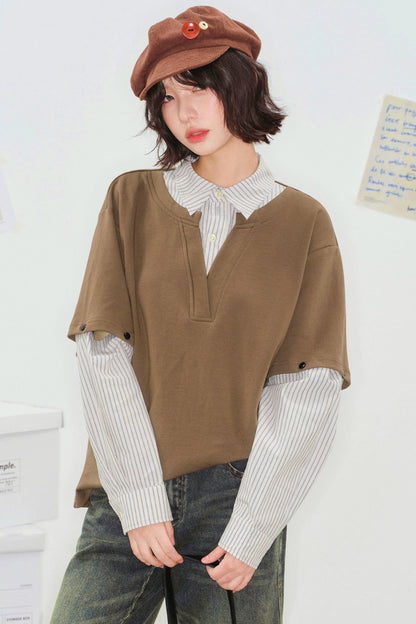 Color Block Detachable Sleeve Top