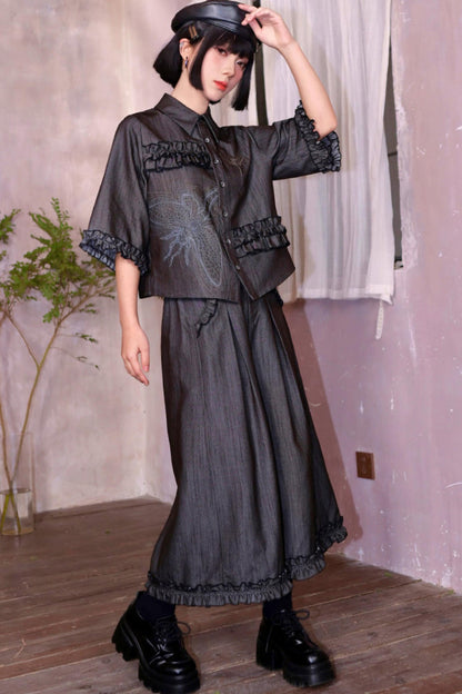 Retro Lace Embroidered Blouse + Pants