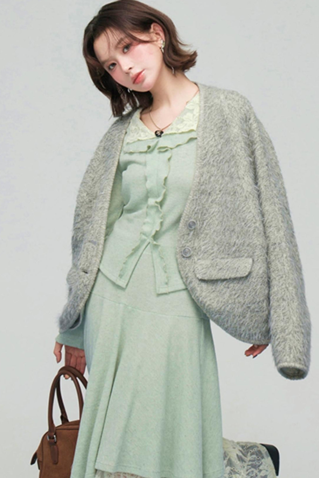 Lace Collar Knit Top + Asymmetrical Skirt